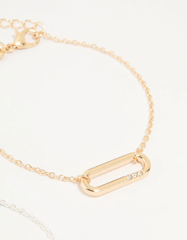 Mixed Metals Diamante Oval Centre Bracelets 3-Pack