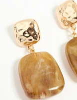 Gold Brown Double Square Drop Earrings