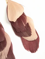 Gold Burgundy & Pink Feather Drop Earrings