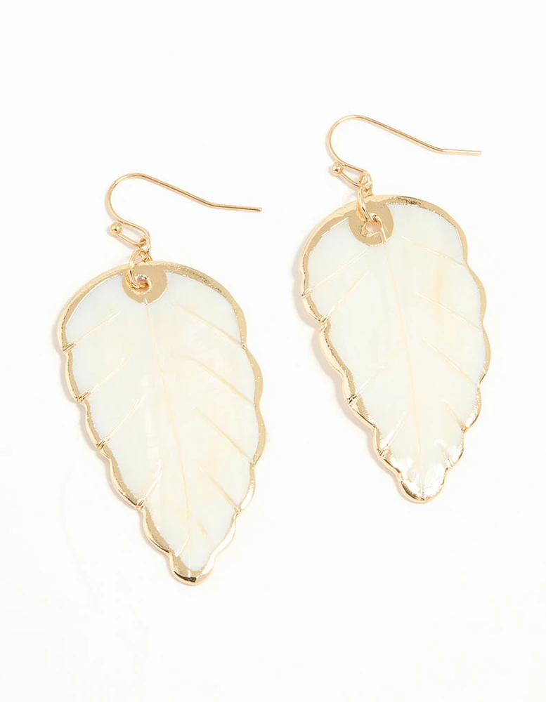 Gold Genuine Shell Leaf Drop Earrings