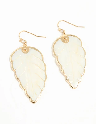 Gold Genuine Shell Leaf Drop Earrings