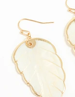 Gold Genuine Shell Leaf Drop Earrings
