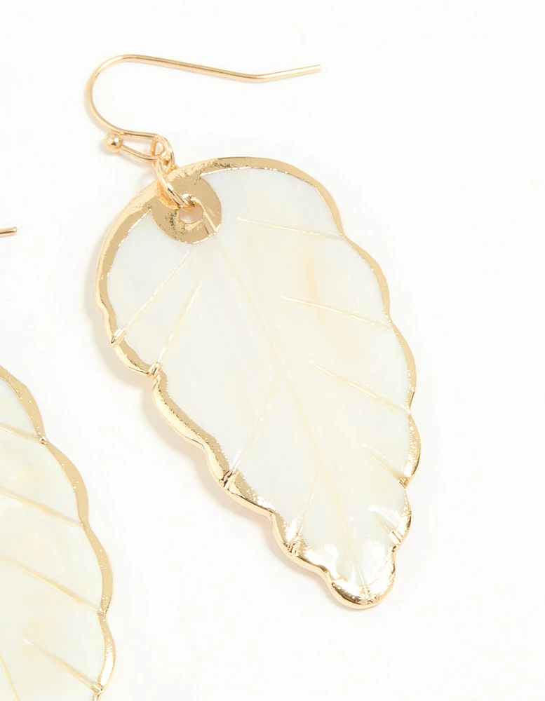 Gold Genuine Shell Leaf Drop Earrings