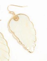 Gold Genuine Shell Leaf Drop Earrings