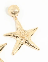 Gold Starfish & Shell Stud Earrings