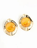 Gold Orange Opulent Statement Stud Earrings