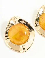 Gold Orange Opulent Statement Stud Earrings