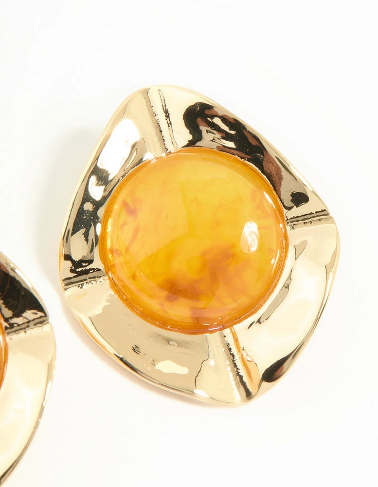 Gold Orange Opulent Statement Stud Earrings