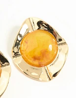Gold Orange Opulent Statement Stud Earrings
