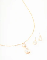 Gold Cubic Zirconia Classic Teardrop Earrings & Necklace Set
