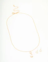Gold Cubic Zirconia Classic Teardrop Earrings & Necklace Set