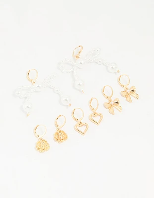 Gold Pearl Bow Shoe Charms Set