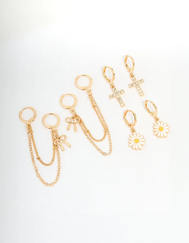 Gold Daisy, Bow & Cross Shoe Charms Pack