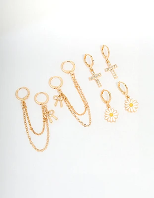 Gold Daisy, Bow & Cross Shoe Charms Pack