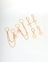 Gold Daisy, Bow & Cross Shoe Charms Pack