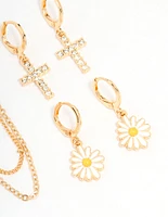 Gold Daisy, Bow & Cross Shoe Charms Pack
