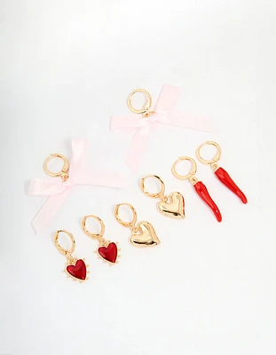 Gold Fabric Bow, Chilli & Heart Shoe Charms Pack