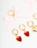 Gold Fabric Bow, Chilli & Heart Shoe Charms Pack
