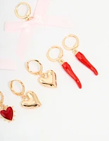 Gold Fabric Bow, Chilli & Heart Shoe Charms Pack