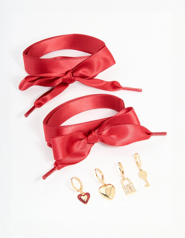 Gold Red Laces & Shoe Charms Pack