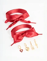 Gold Red Laces & Shoe Charms Pack