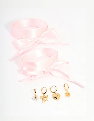 Gold Pink Laces & Shoe Charms Set