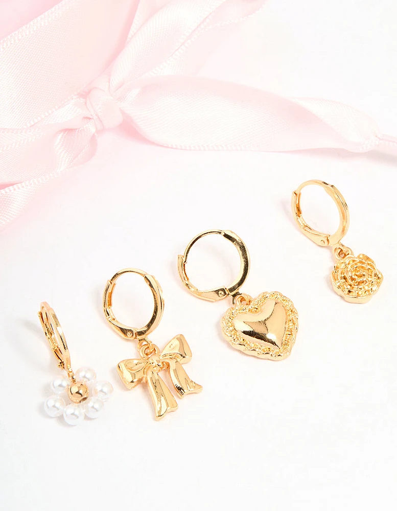 Gold Pink Laces & Shoe Charms Set
