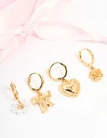Gold Pink Laces & Shoe Charms Set