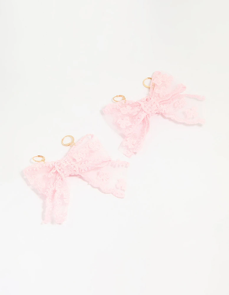 Pink Lace Fabric Bow Shoe Charm Set