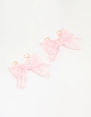 Pink Lace Fabric Bow Shoe Charm Set