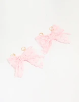 Pink Lace Fabric Bow Shoe Charm Set