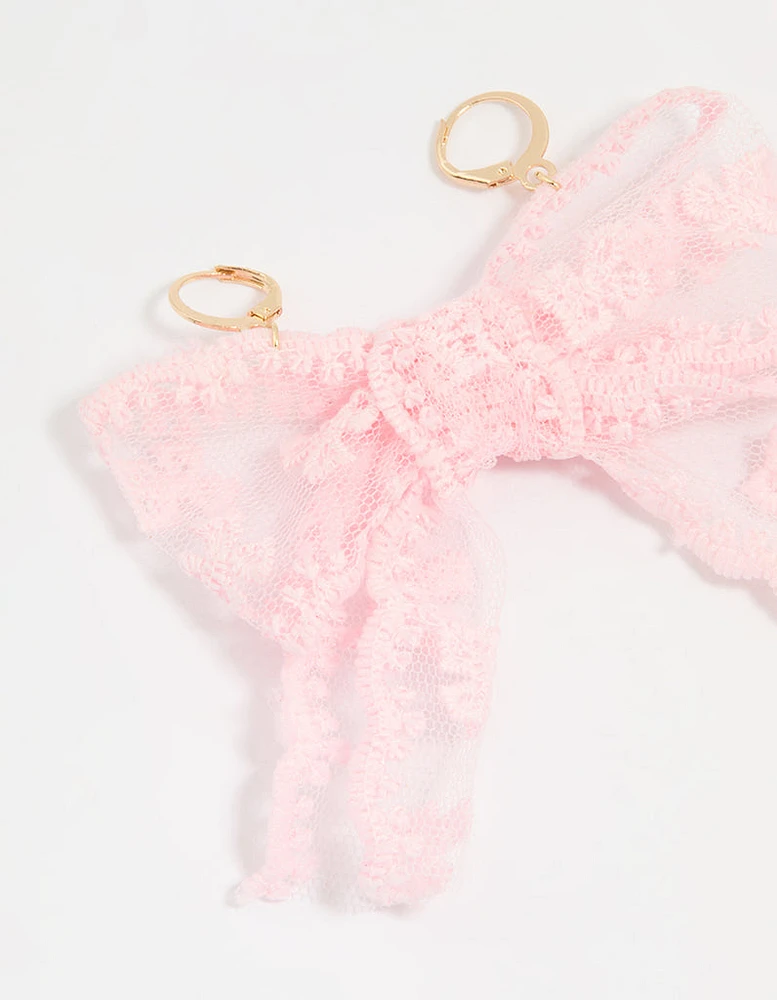 Pink Lace Fabric Bow Shoe Charm Set