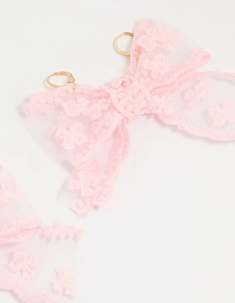 Pink Lace Fabric Bow Shoe Charm Set
