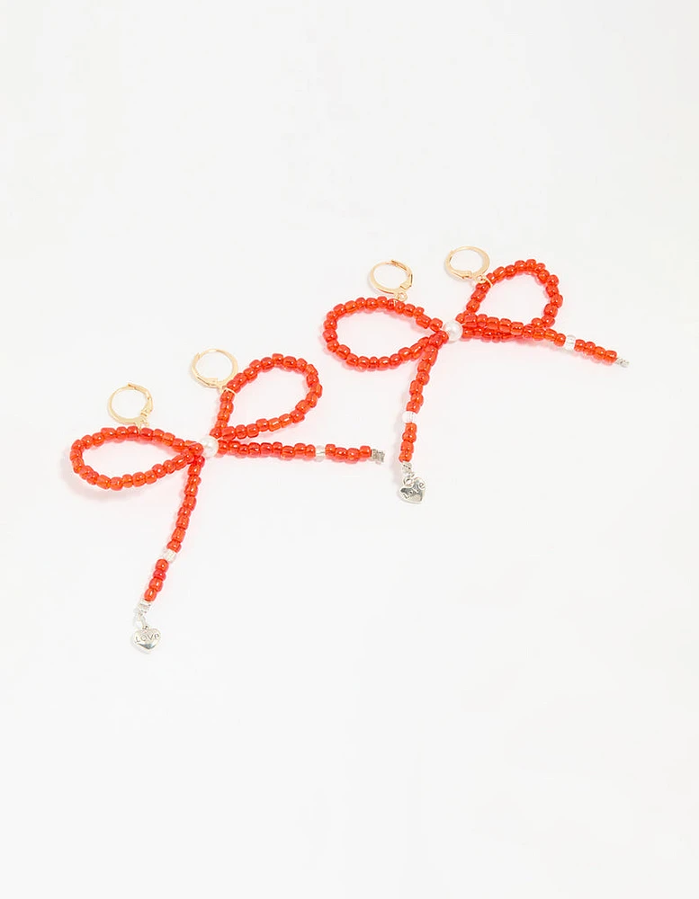 Red Beaded Bow Shoe Charm Set