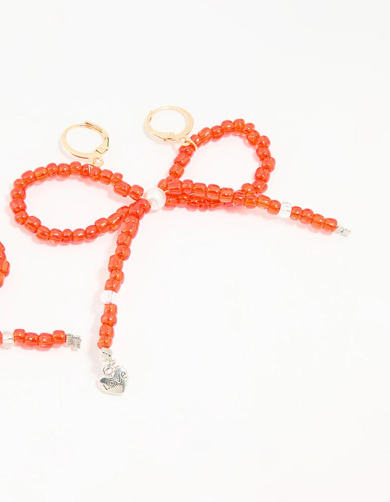 Red Beaded Bow Shoe Charm Set