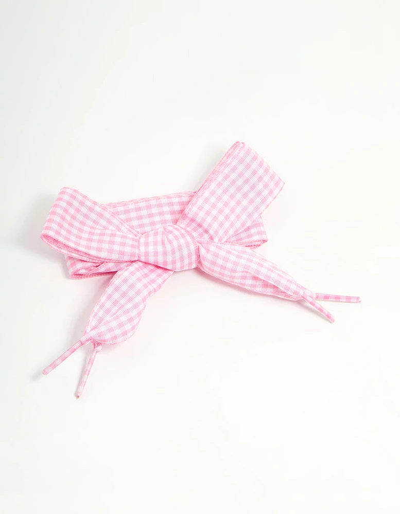 Pink Gingham Fabric Shoe Lace Set