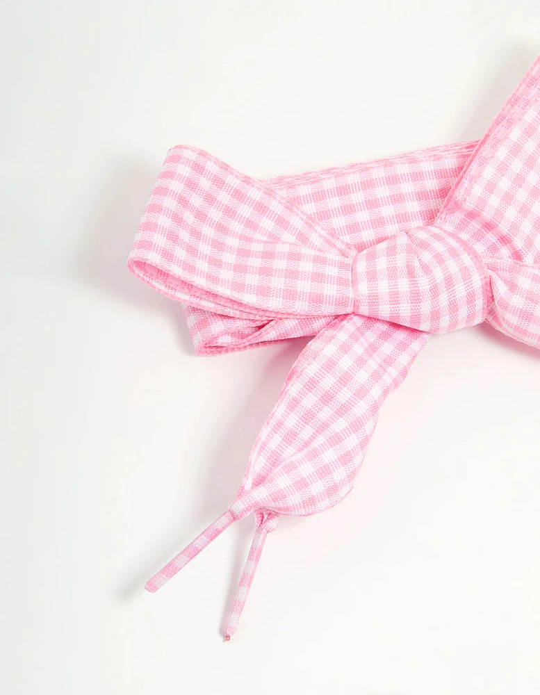 Pink Gingham Fabric Shoe Lace Set