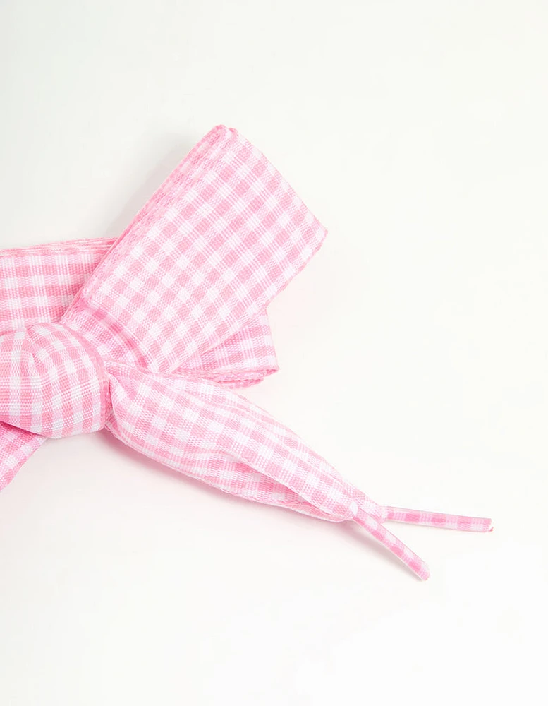 Pink Gingham Fabric Shoe Lace Set