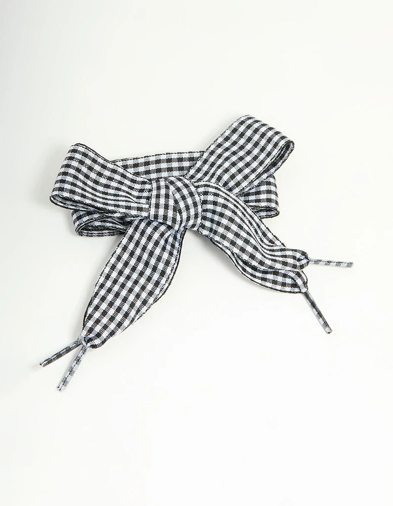 Black Gingham Fabric Printed Shoe Lace Set