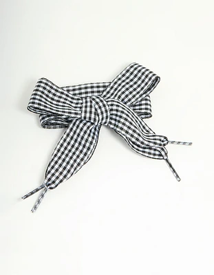 Black Gingham Fabric Printed Shoe Lace Set