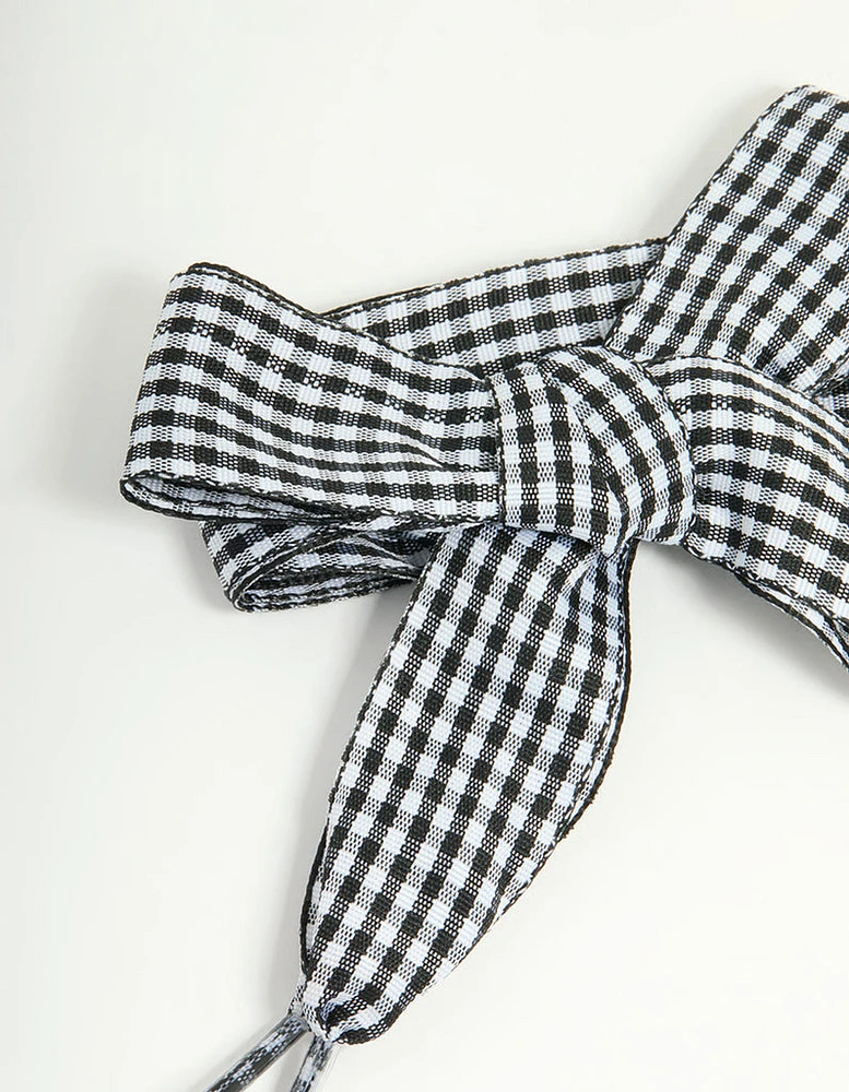 Black Gingham Fabric Printed Shoe Lace Set