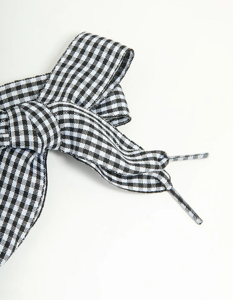 Black Gingham Fabric Printed Shoe Lace Set