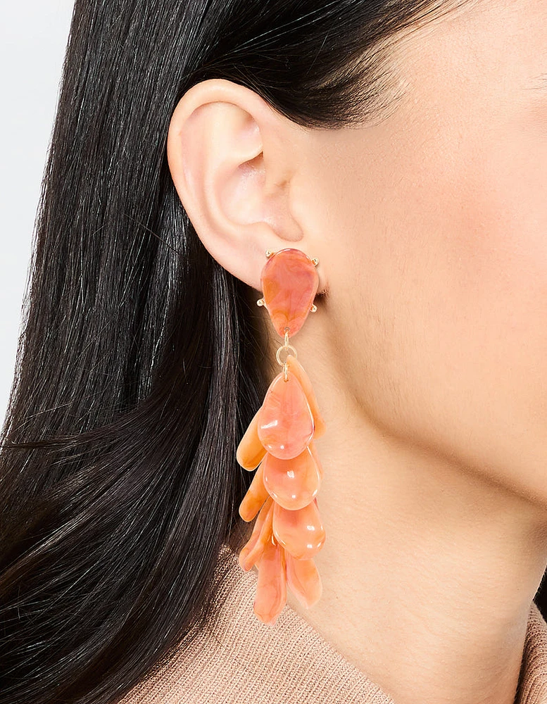 Orange Acrylic Petal Cluster Drop Earrings