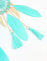 Blue Feather Dreamcatcher Drop Earrings