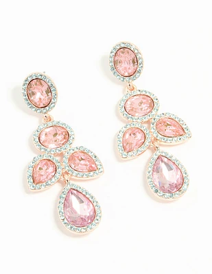 Rose Gold Pink Diamante Opulent Drop Earrings