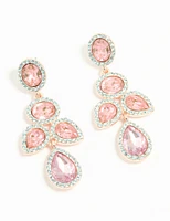 Rose Gold Pink Diamante Opulent Drop Earrings
