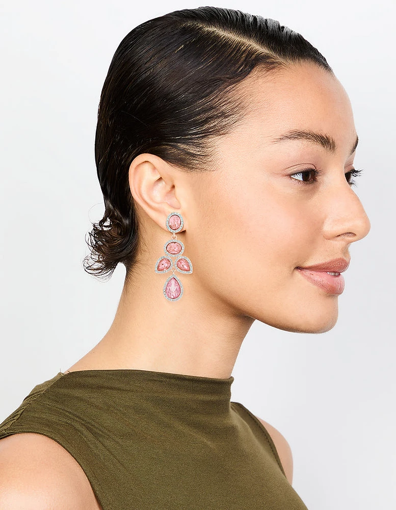 Rose Gold Pink Diamante Opulent Drop Earrings