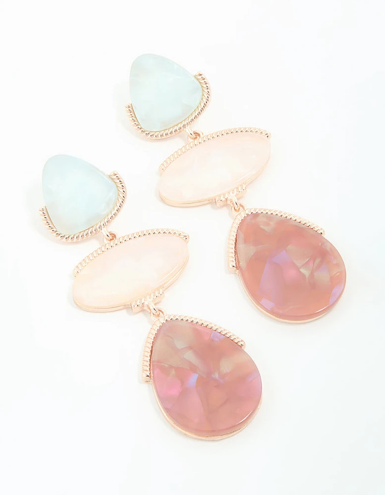 Rose Gold Multicoloured Stone Drop Earrings