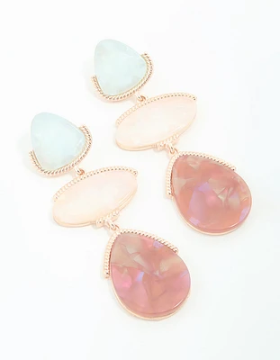 Rose Gold Multicoloured Stone Drop Earrings