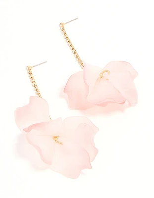 Rose Gold Pink Blooming Flower Drop Earrings